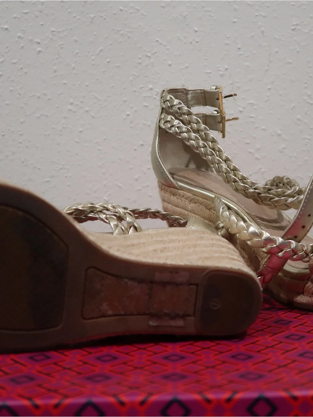 Tory Burch Metallic Gold Braided Espadrille Wedges